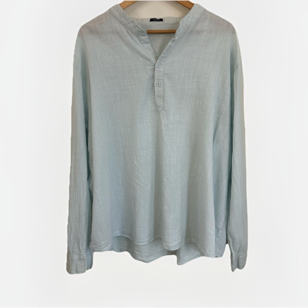 COOFANDY Men’s 4XL Light Blue Cotton Hemp Henley Shirt Lightweight Summer